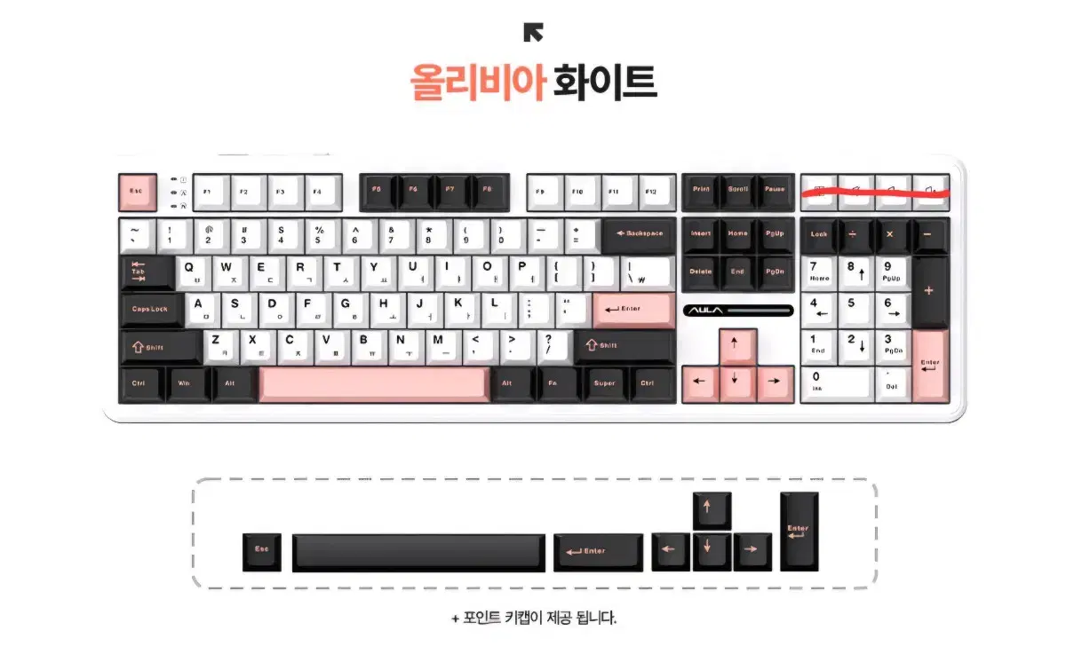 올리비아 화이트 핑크 키캡 104키+교체용 블랙 키캡